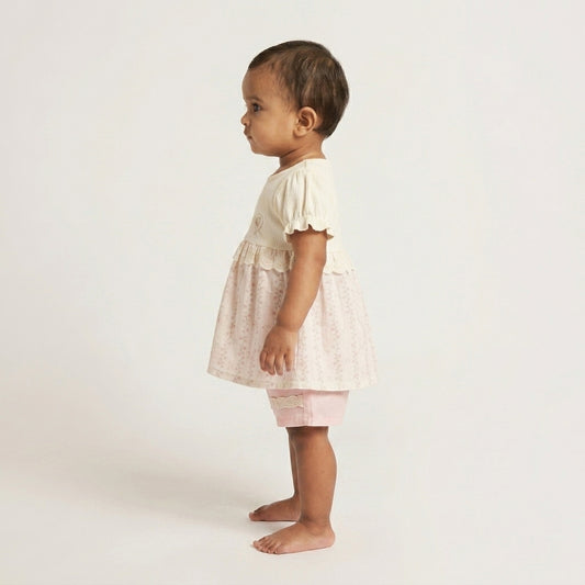 Sweet Sprout: Toddler Girls' Ribbed Floral Peplum Top & Pink Shorts Set