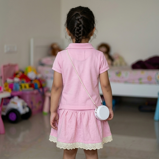 Monochrome Bag Skirt Set-Pink