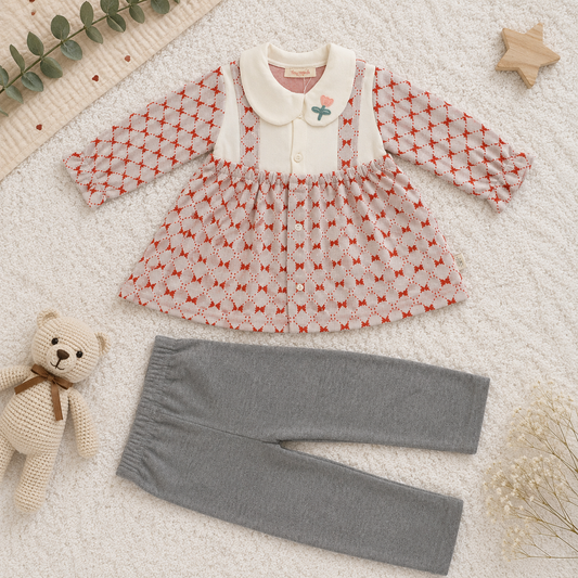 Lapel Collar Girl Red 2piece Set