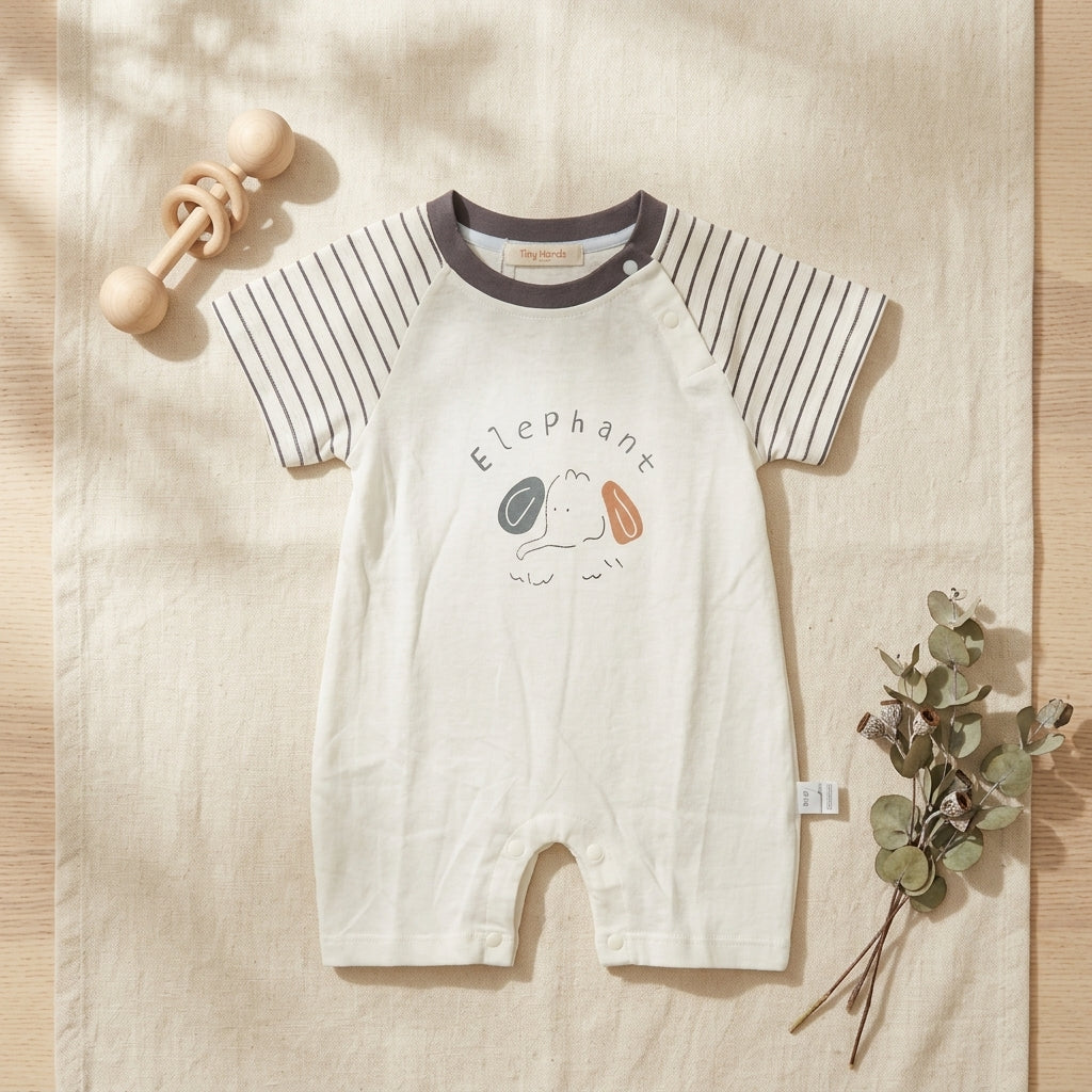 Stripe Elephant Onesie - Grey