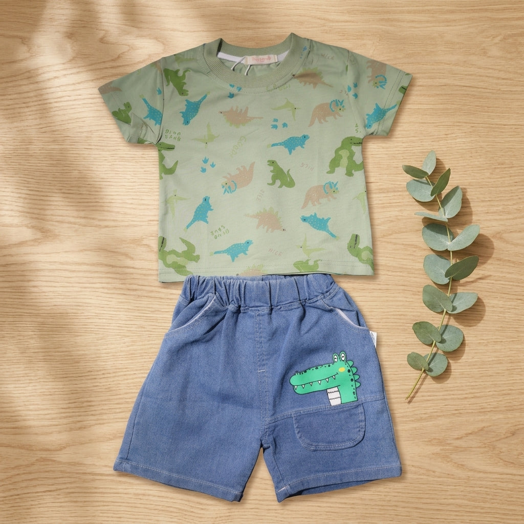 Green Nice Dino ShortSet