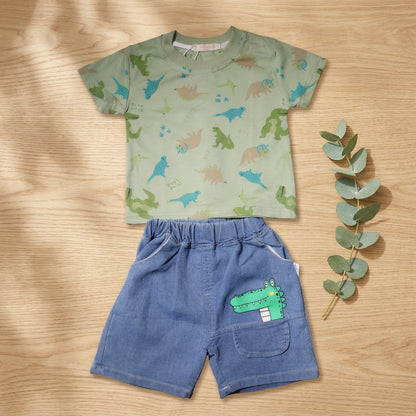 Green Nice Dino ShortSet