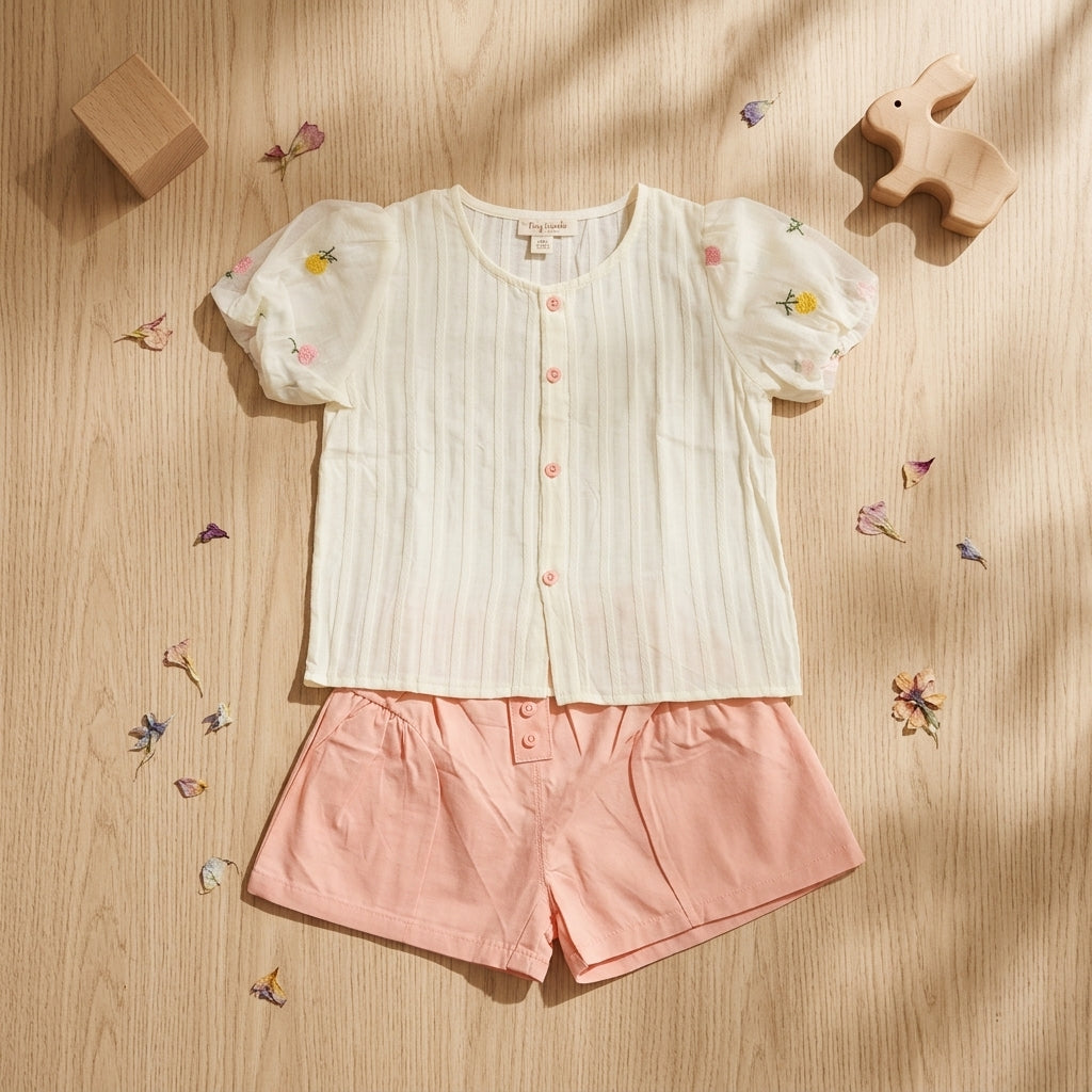 Mega Puff Sleeves Pink ShortSet