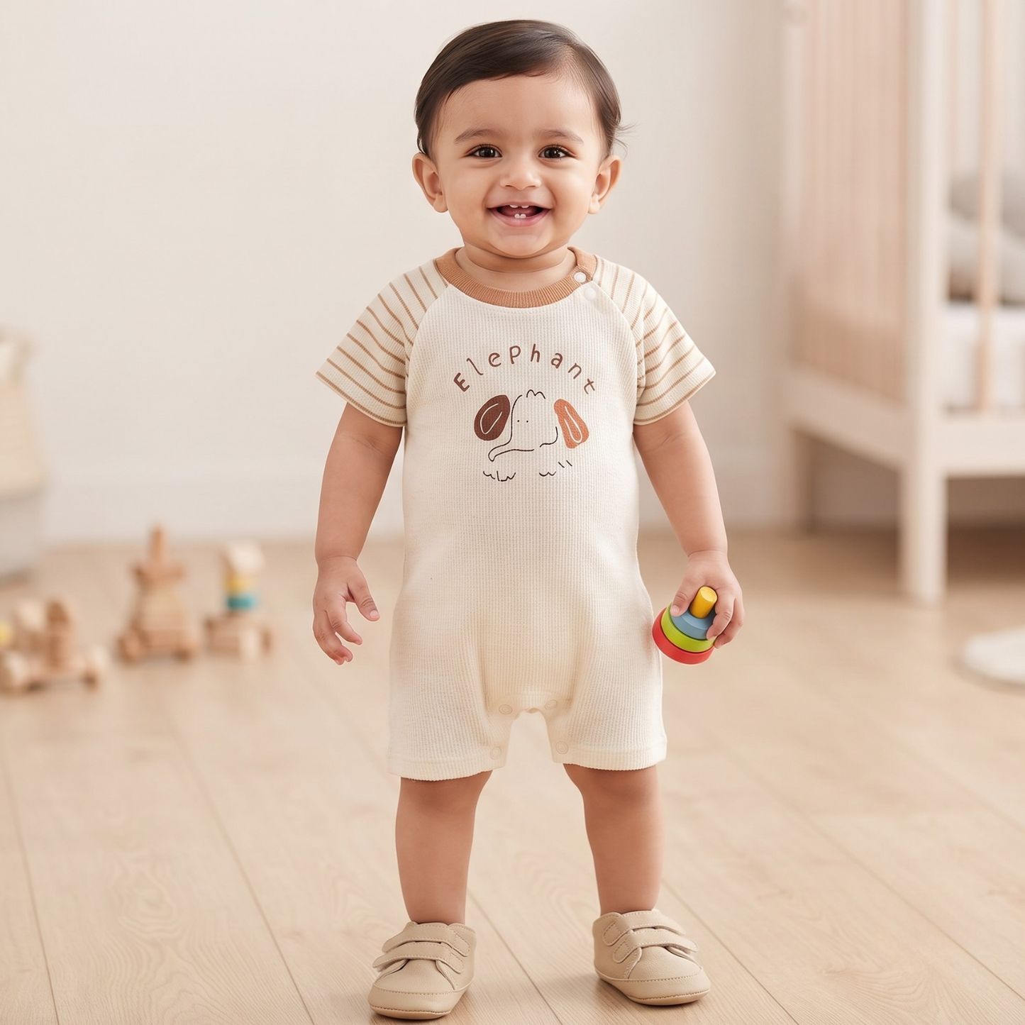 Stripe Elephant Onesie - Green