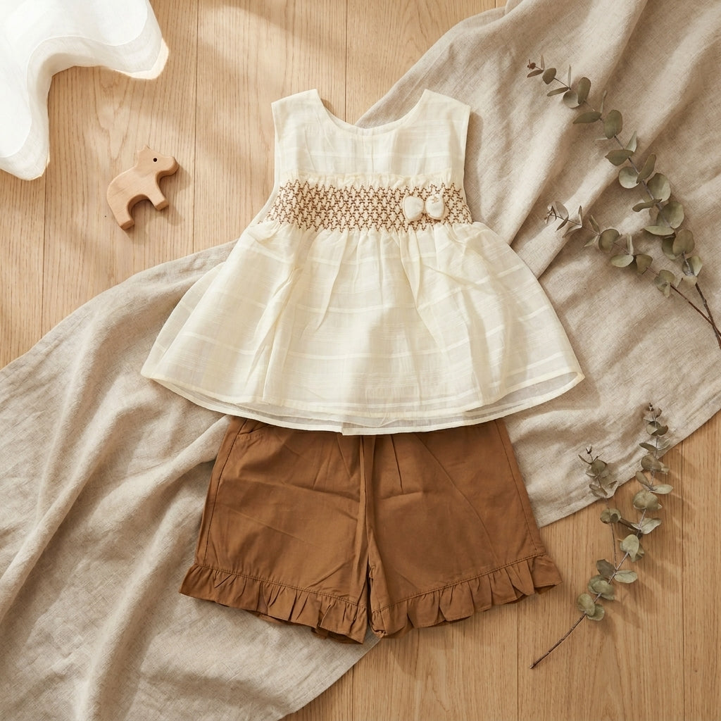 Bow Short Set-Brown