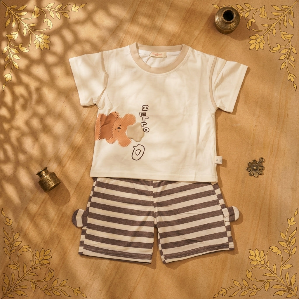 Hello Brown 2piece Shorts Set