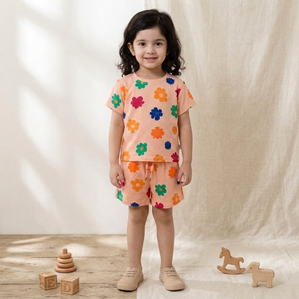 Flower Peach ShortSet
