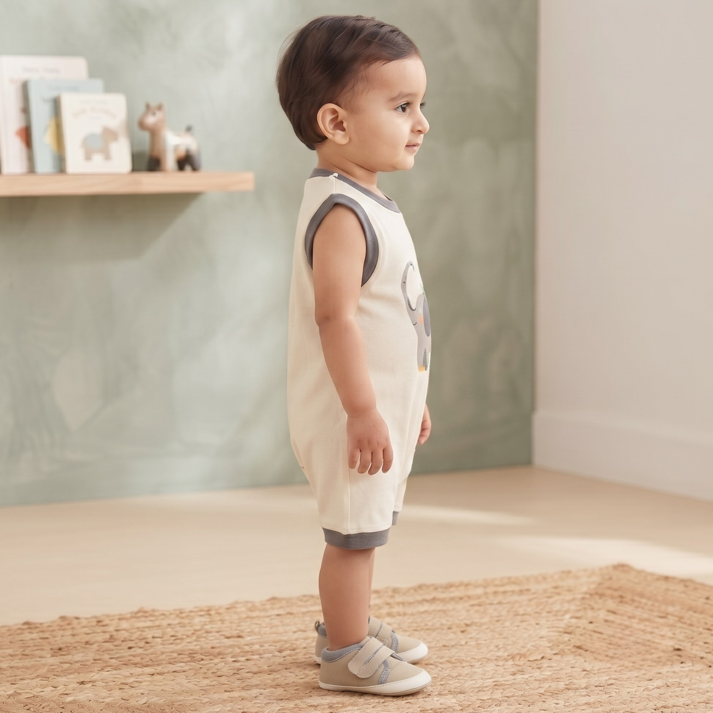 Sleeveless Elephant Onesie- Grey