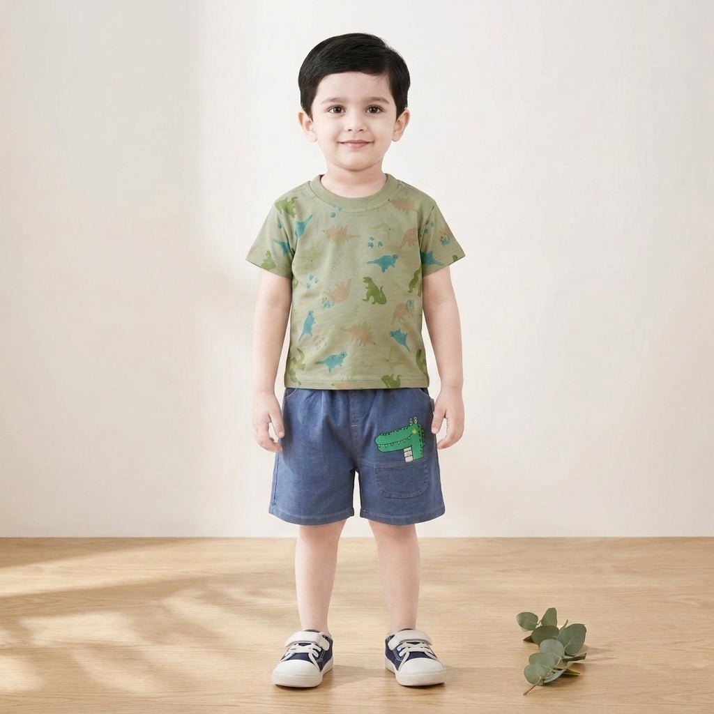 Green Nice Dino ShortSet