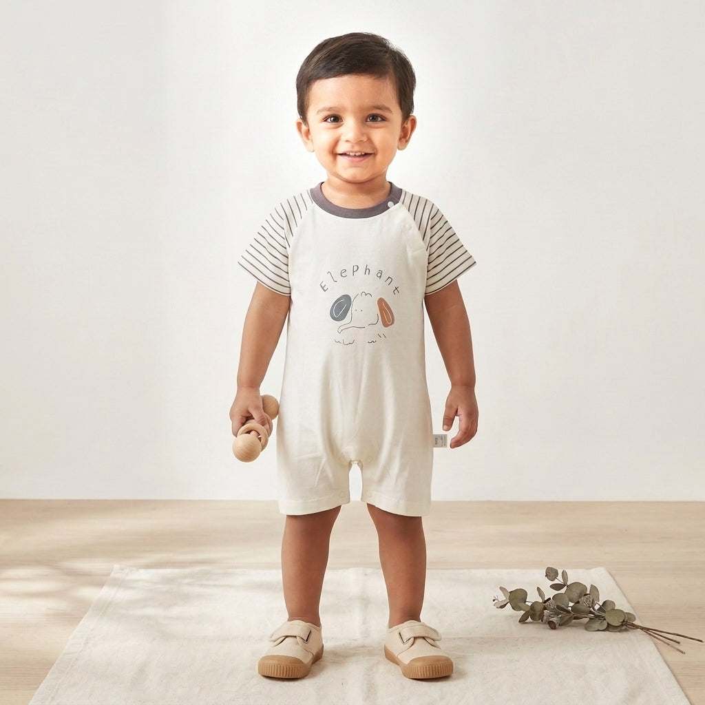 Stripe Elephant Onesie - Grey
