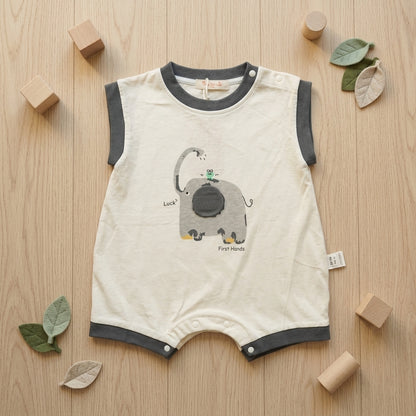 Sleeveless Elephant Onesie- Grey