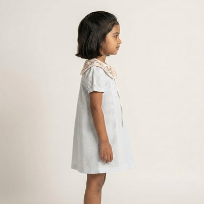 EmbroideryCollar Blue Stripe Dress