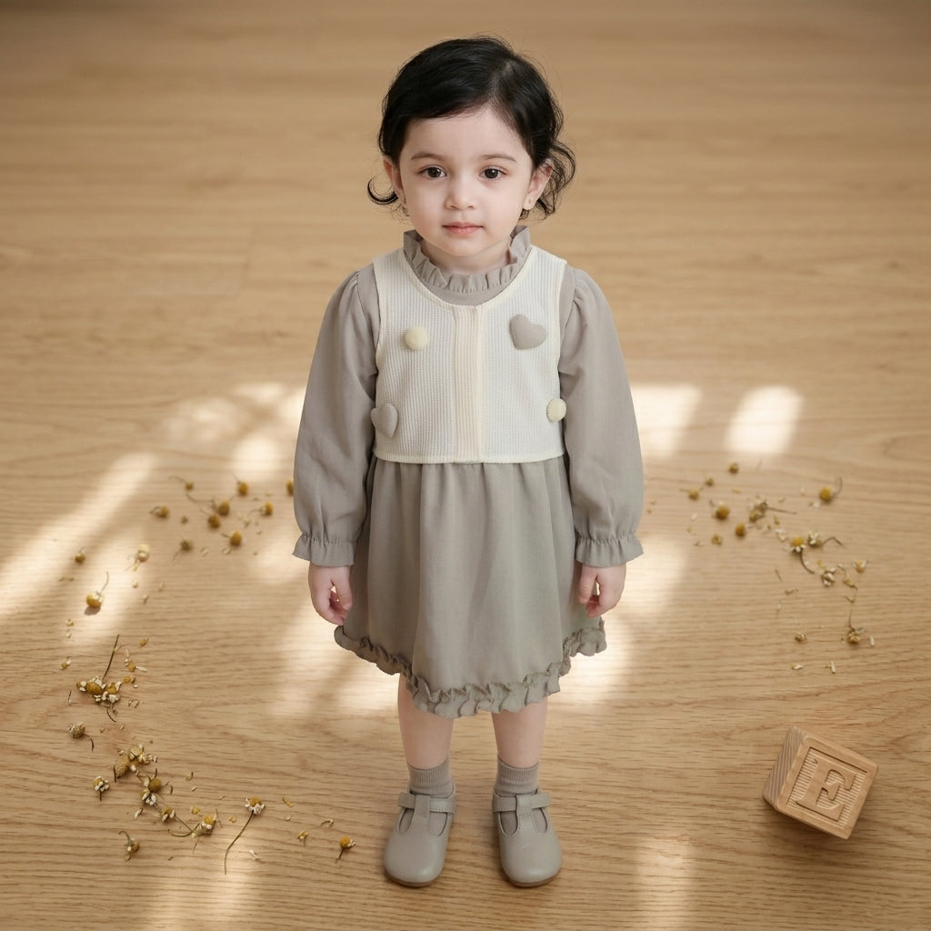 3D-Heart grey Dress Full Sleeves