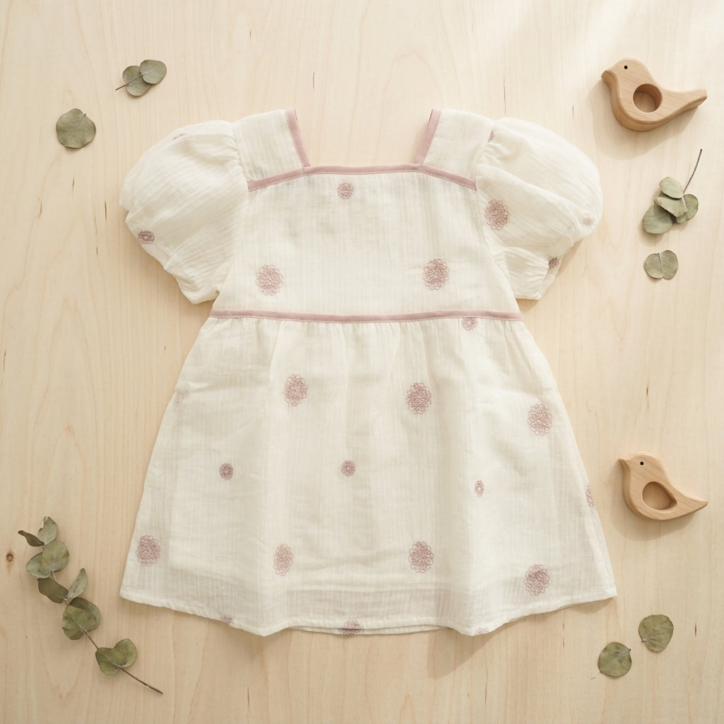 Embroidery Flower Pink Dress