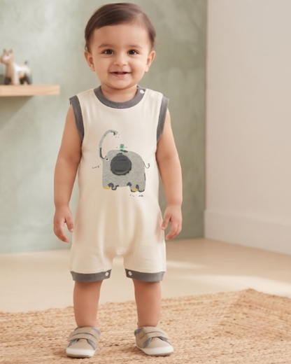 Sleeveless Elephant Onesie- Grey