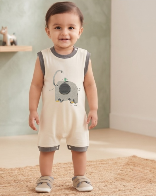 Sleeveless Elephant Onesie- Grey