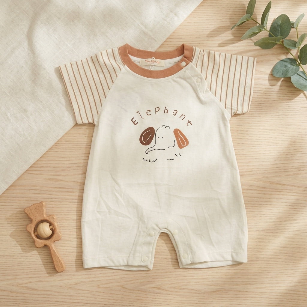 Stripe Elephant Onesie - Green