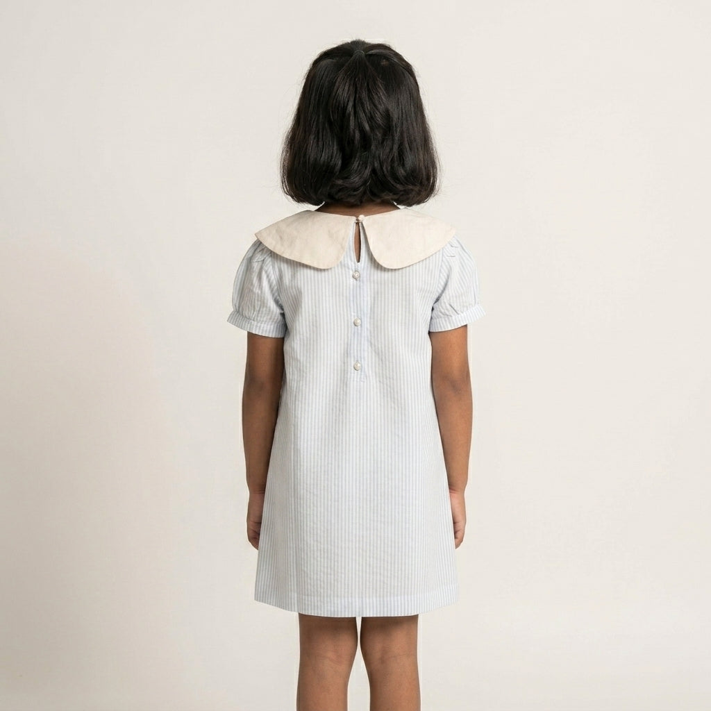 EmbroideryCollar Blue Stripe Dress