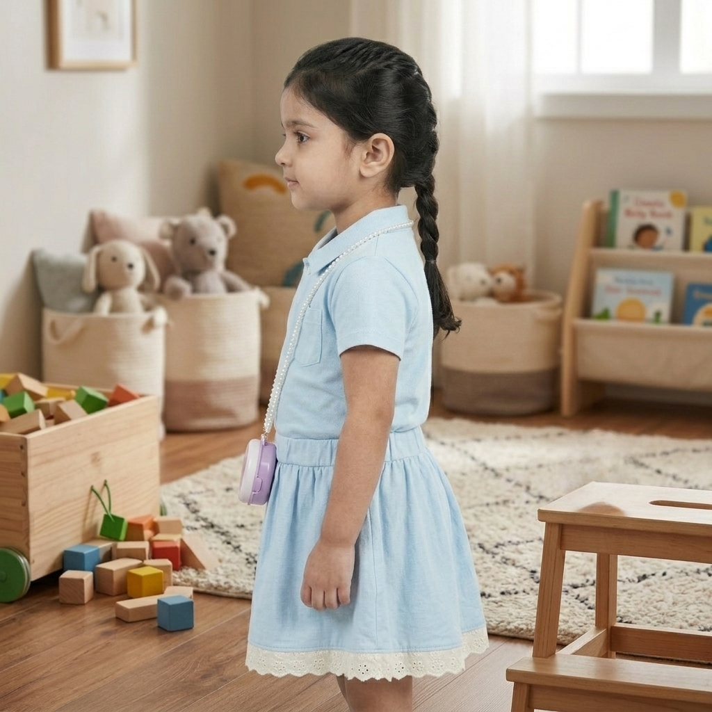 Monochrome Bag Skirt Set-Blue