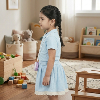 Monochrome Bag Skirt Set-Blue