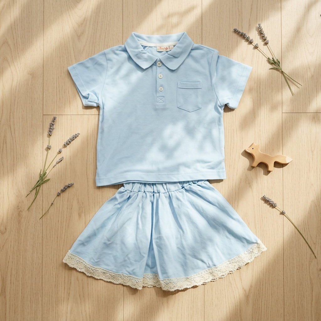 Monochrome Bag Skirt Set-Blue