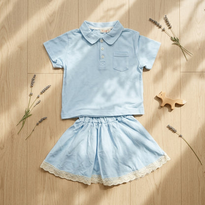 Monochrome Bag Skirt Set-Blue