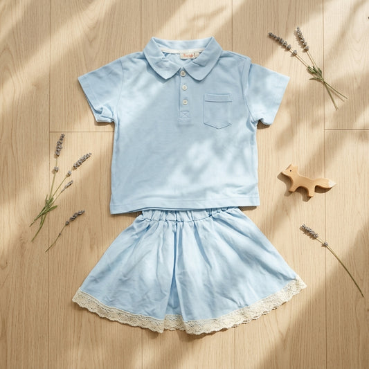 Monochrome Bag Skirt Set-Blue