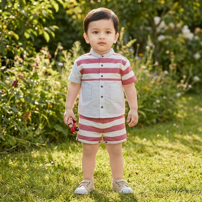 MandarinCollarRedWhite Shortset