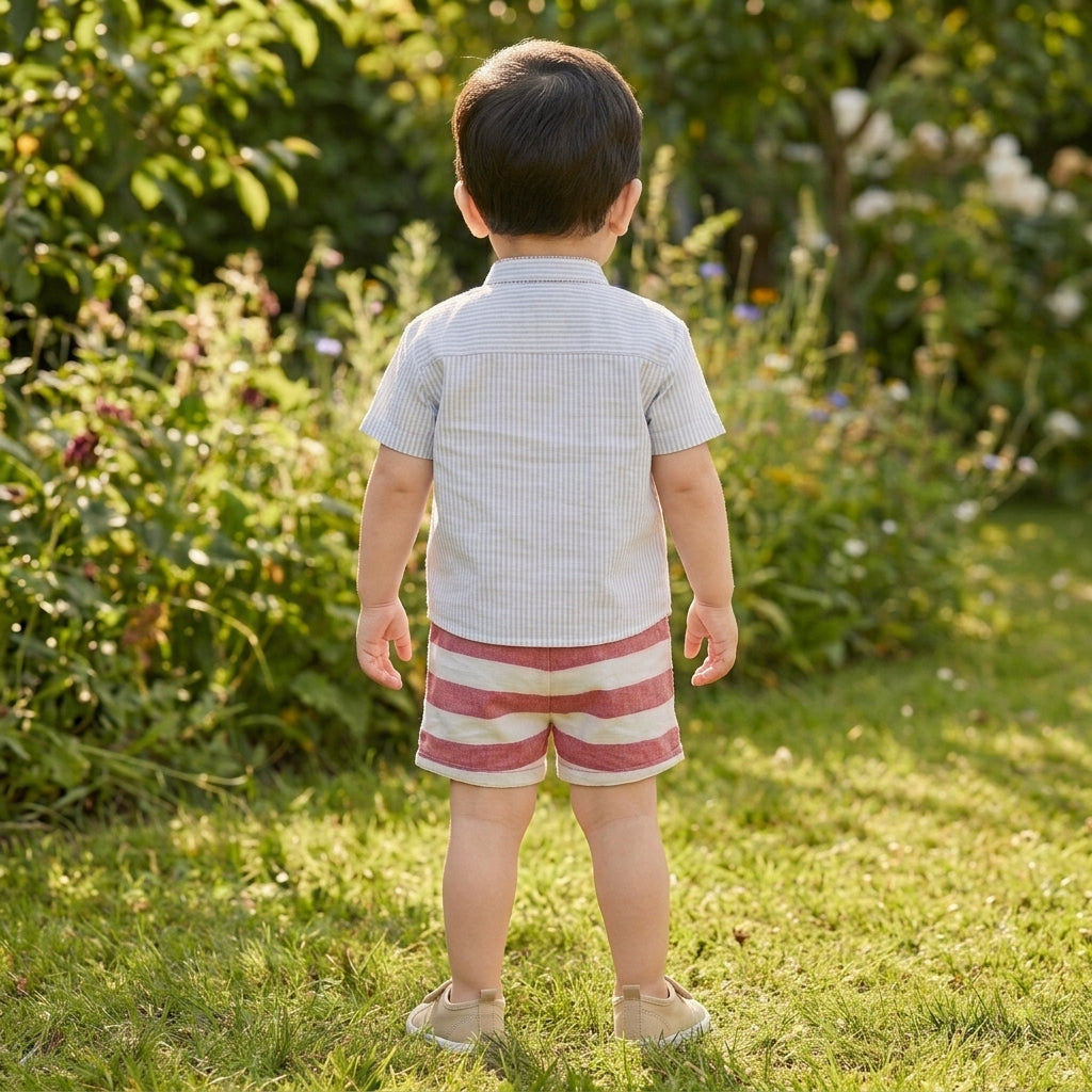 MandarinCollarRedWhite Shortset