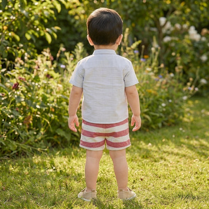 MandarinCollarRedWhite Shortset