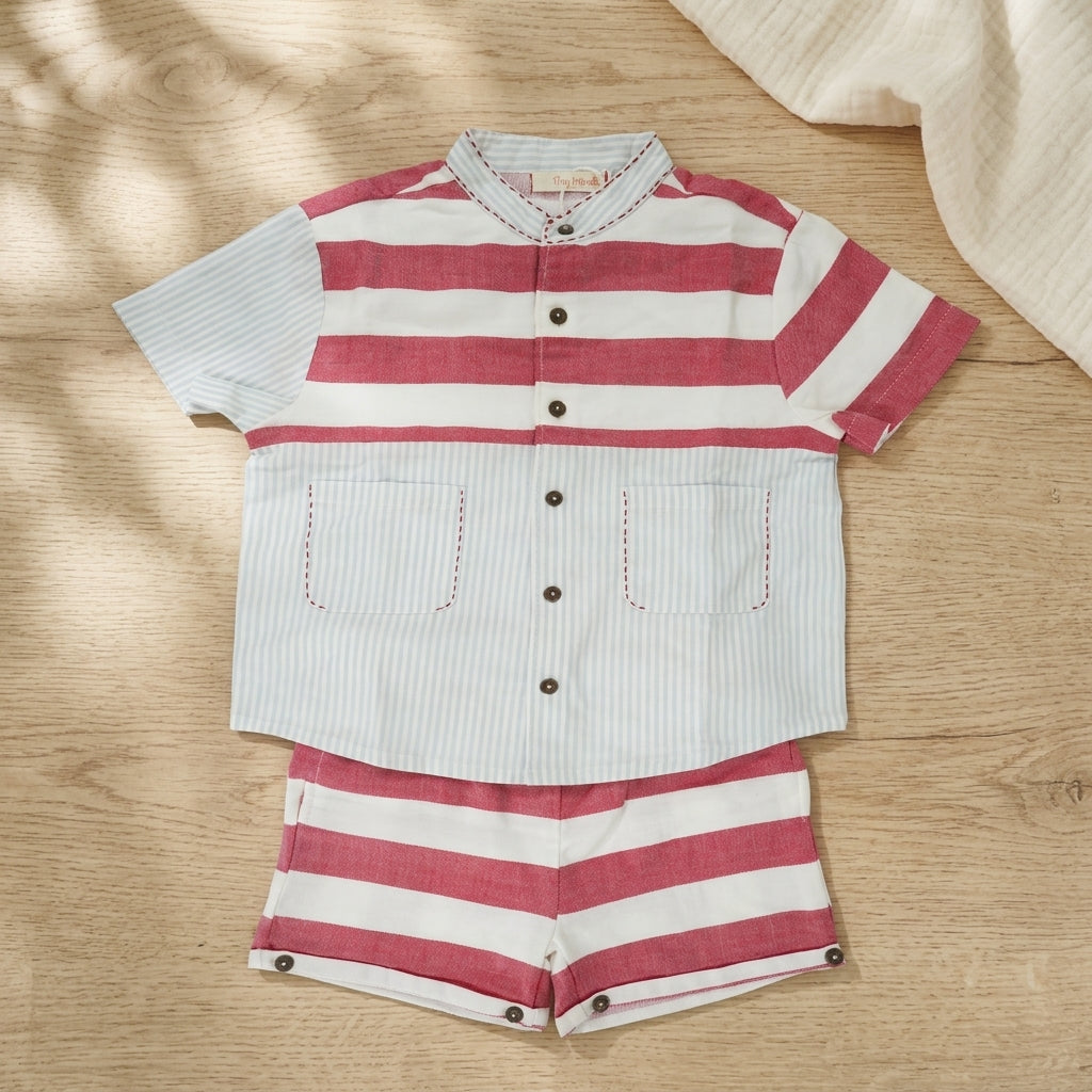MandarinCollarRedWhite Shortset