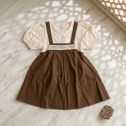 Brown Lace-Trim Pinafore
