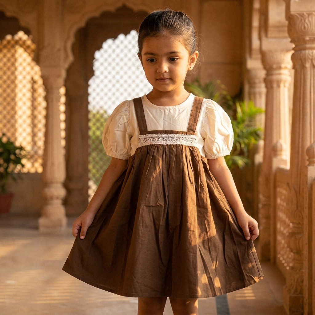 Brown Lace-Trim Pinafore