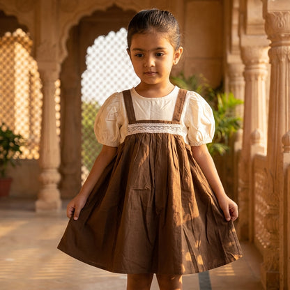 Brown Lace-Trim Pinafore