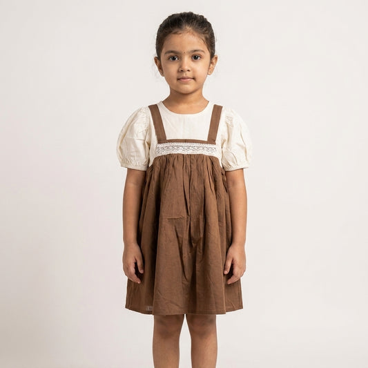 Brown Lace-Trim Pinafore