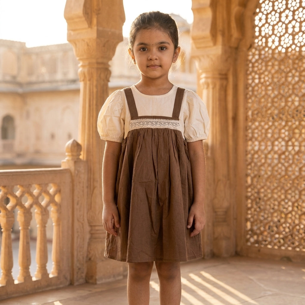 Brown Lace-Trim Pinafore